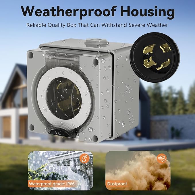 30 Amp Generator Power Inlet Box NEMA L14-30P Power Inlet Box for 4 Prong Generator Cord Welding Machines125/250Volt3750/7500Watts IP66 Outdoor Dustproof and Weatherproof Outdoor Use ETL Listed