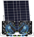 Glooglitter 20w Solar Powered Fan Kit for Chicken Coop IP67 Waterproof Dual Solar Greenhouse Fan 3500 RPM High Speed Exhaust Fan with 10ft Cable for Shed Pet House Window Outside Inside(1 Set)