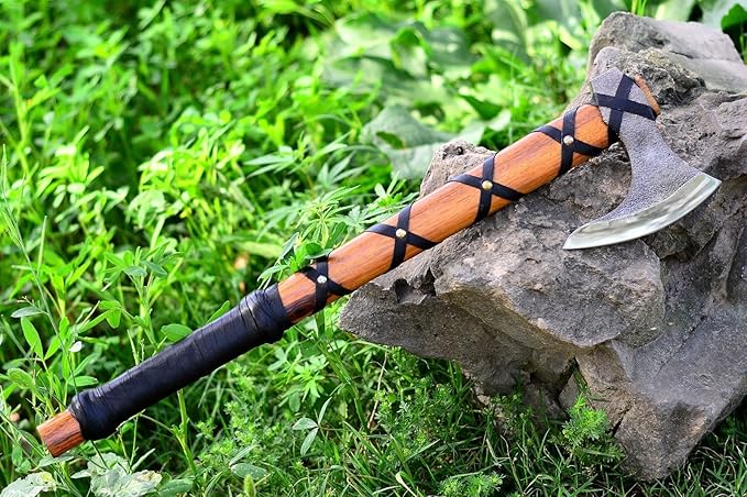 Custom Handmade Carbon Steel Blade Ragnar Viking Axe Tomahawk with Leather Sheath (RAG-01)