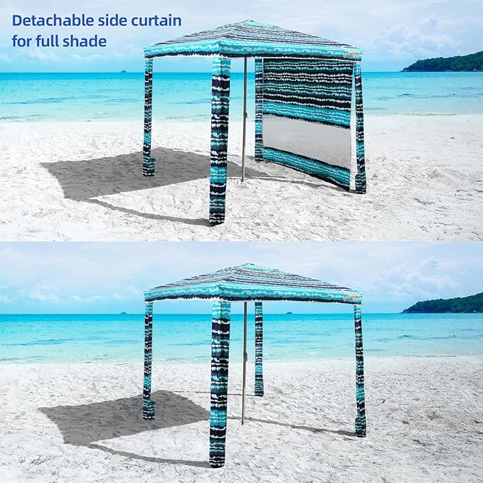 Jihfmo Beach Cabana 6.2'×6.2' Beach Canopy with Side Wall UPF 50+ UV Protection Easy Setup Tent Sun Shelter with Sand Pockets for Whole Family (Green Stripes)