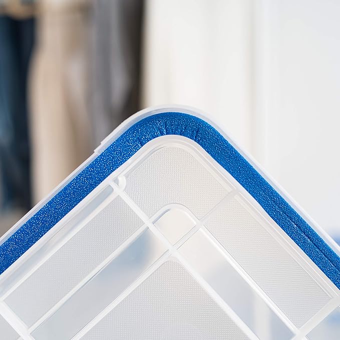 IRIS USA WeatherPro 27 Qt Storage Bins with Lids 3 Pack BPA-Free Plastic Gasket Box with Tight Latch and Seal Stackable Nestable Tote Tub - Clear/Blue