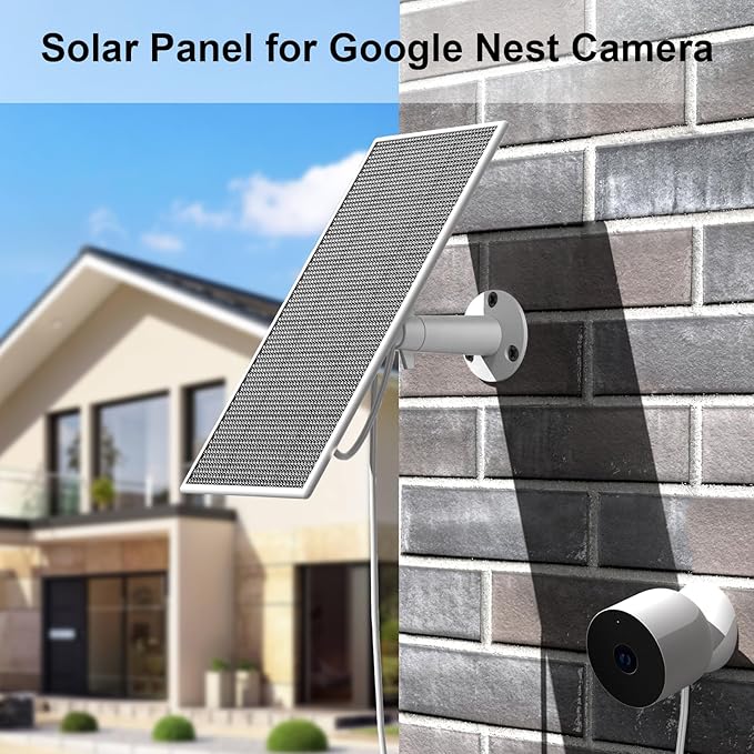 Solar Panel for Google Nest Camera 5W Solar Power Charger for Nest Camera Outdoor or Indoor(Battery Version) 13.1Ft Fast Charging Cable IP66 Waterproof 2 Pack
