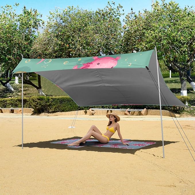 ALAZA Salamander Conch Pattern Beach Tent Sun Shelter Portable Canopy Sunshade for Outdoor Camping Picnics Backyard Fun 10x9 ft