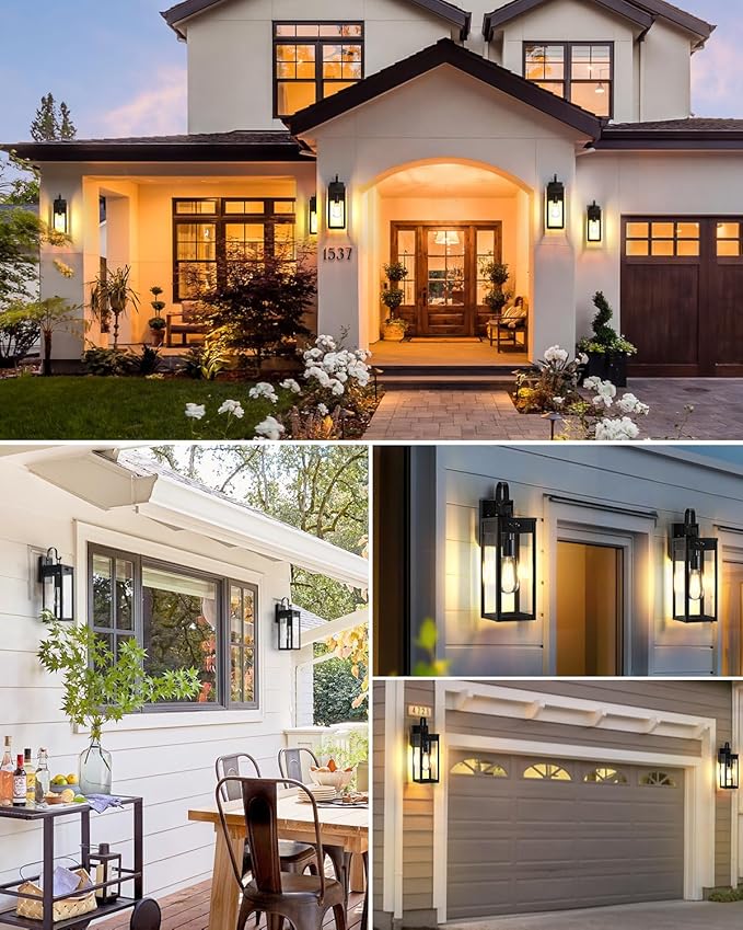 17'' Solar Porch Lights Outdoor 2 Packs Waterproof Motion Lights for Outside Black Dusk to Dawn Outdoor Lighting Modern Wall Sconce Lantern Exterior Lighting Fixtures for House Patio Garage