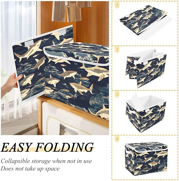 Storage Cube with Lid Japanese Fishes Print 16.5×12.6×11.8 IN 1 Pack Collapsible Large Capacity Foldable Storage Basket Bin Organizer