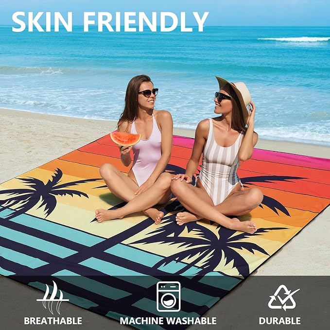 Beach Blanket Waterproof Sandproof Beach Mat 79 X 83/10'x9'for 2-8 Adults Quick Drying Outdoor Picnic Mat Beach Accessories for Travel Camping Hiking