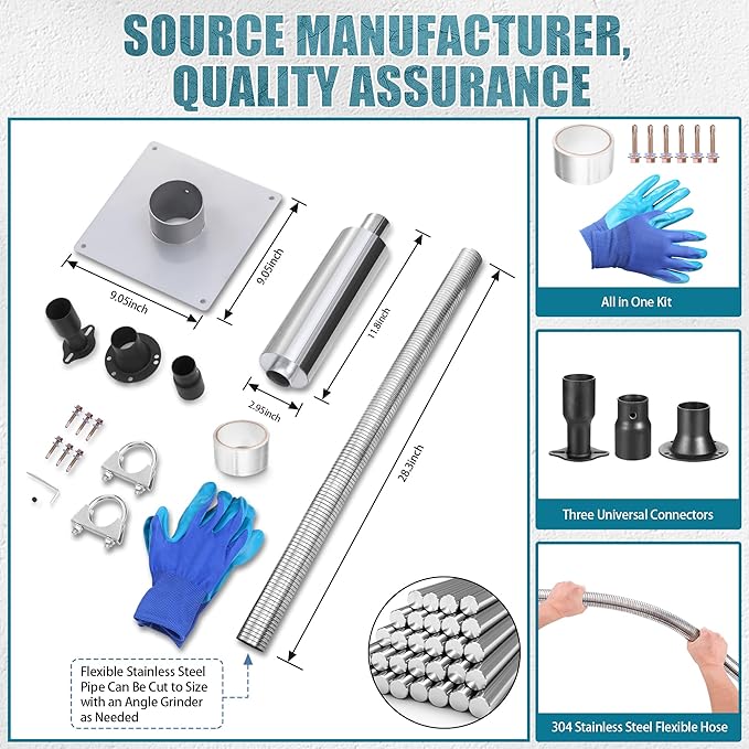 Generator Exhaust Extension Silencer Kit Portable Generator Muffler Silencer Kit (Used in Shed Box) Exhaust Noise Reduce 80% (Silver 25.51 Hose)