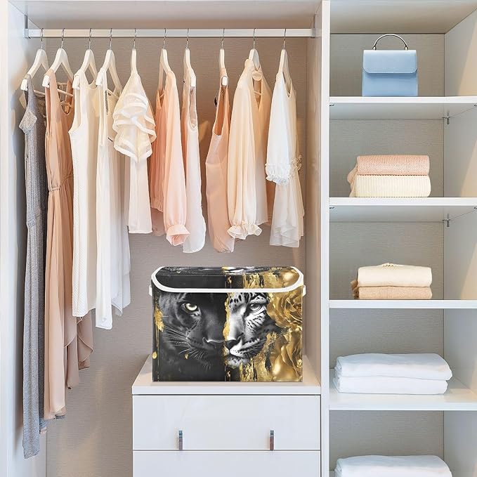 AIXIWAWA Lidded Storage Cube (Two Face Leopard) Fabric Foldable Closet Bins with Flip Lid and Handles Organizer Basket Container 16.5 x 12.6 x 11.8 IN
