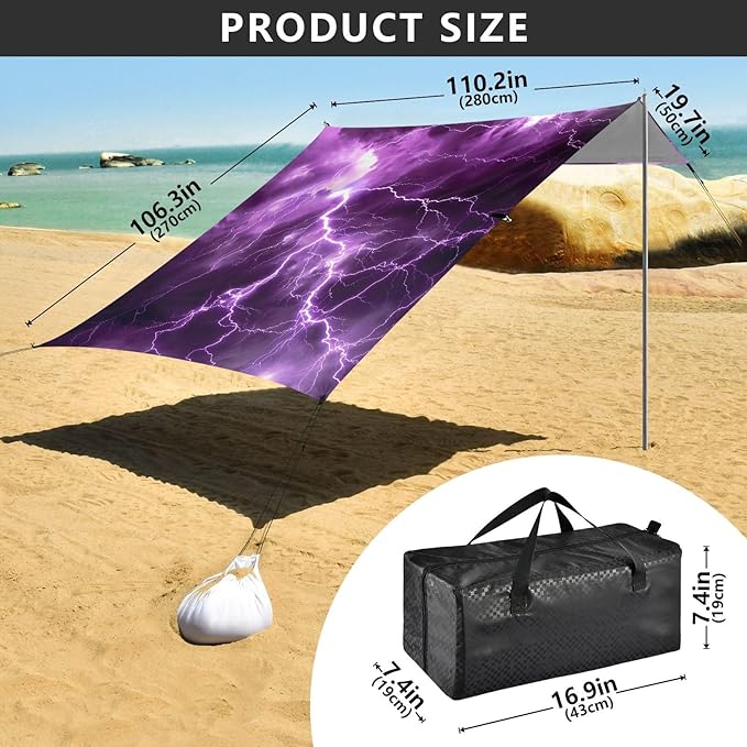 ALAZA Purple Lightning Beach Tent Sun Shelter Portable Canopy Sunshade for Outdoor Camping Picnics Backyard Fun 10x9 ft