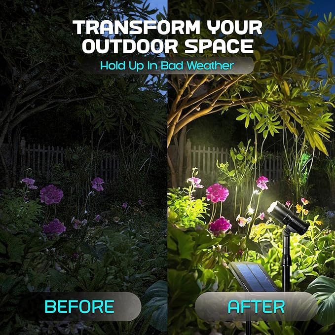 Outdoor Solar Spotlight 2 Pack with 15 Panel - Waterproof LED Easy to Install Adjustable Height Outdoor Solar Lights for Yard Garden Patio Trees - Solar Landscape Lights &amp Accent