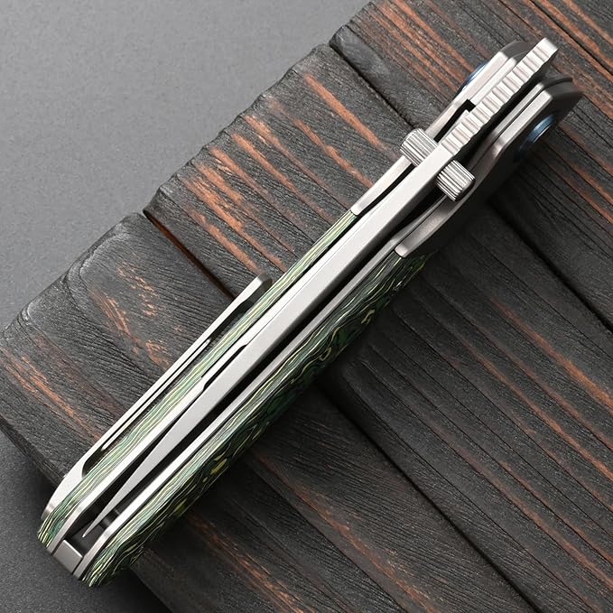 Sitivien ST271 Folding Knife M390 Steel Blade Titanium &amp Carbon Fiber Handle Knife with Pocket Clip for Men Women Outdoor Camping Hiking Survival(Green)