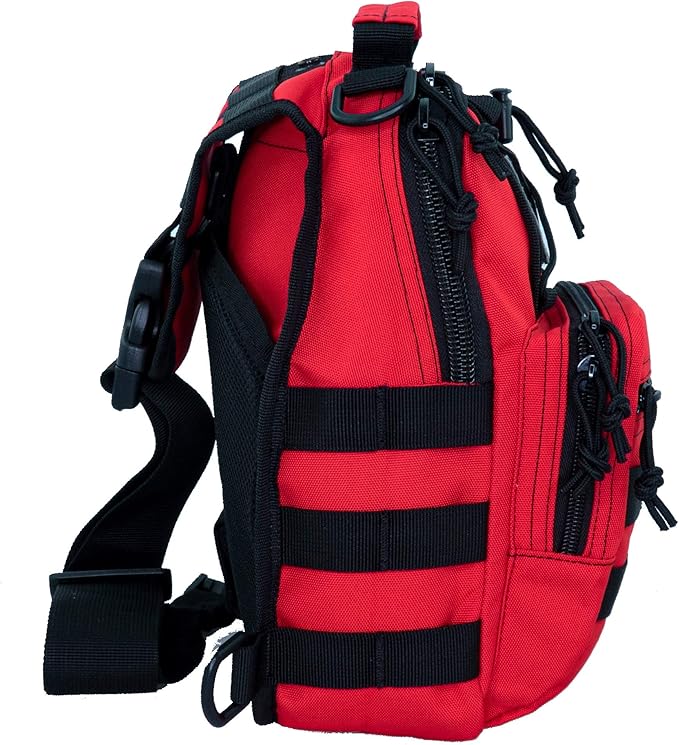 LINE2design First Aid Sling Backpack - Tactical EMS &amp Outdoor Rescue Bag - Red