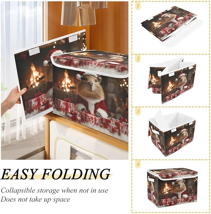 AIXIWAWA Lidded Storage Cube (Capybara Christmas) Fabric Foldable Closet Bins with Flip Lid and Handles Organizer Basket Container 16.5 x 12.6 x 11.8 IN
