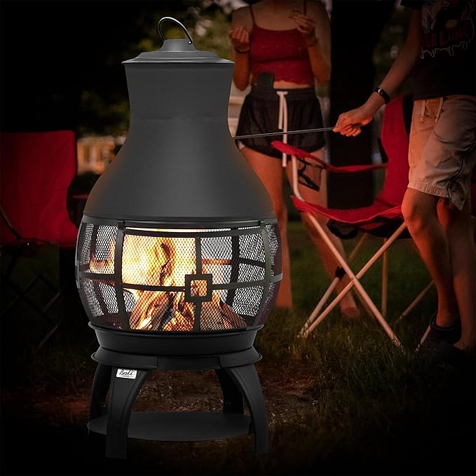 BALI OUTDOORS Fire Pit Wood Burning Chiminea Outside Fireplace Patio Small Firepit Size 17.7 W x 35.6 H Brown-Black