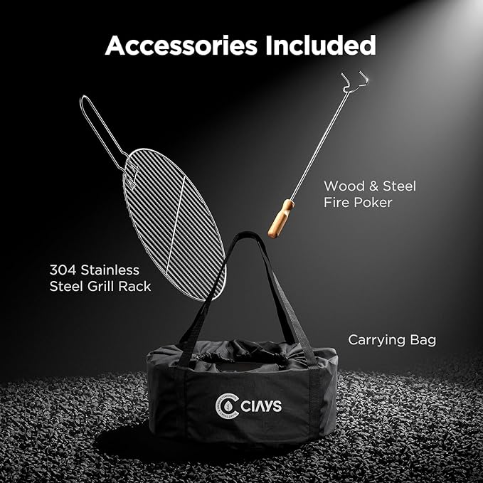 Ciays Smokeless Fire Pit 21 Inch Portable Wood Burning Firepit for Camping &amp Backyard Outdoor Fire Pit with Patented Technology Steel Grill Rack Fire Poker &amp Carry Bag Easy Setup