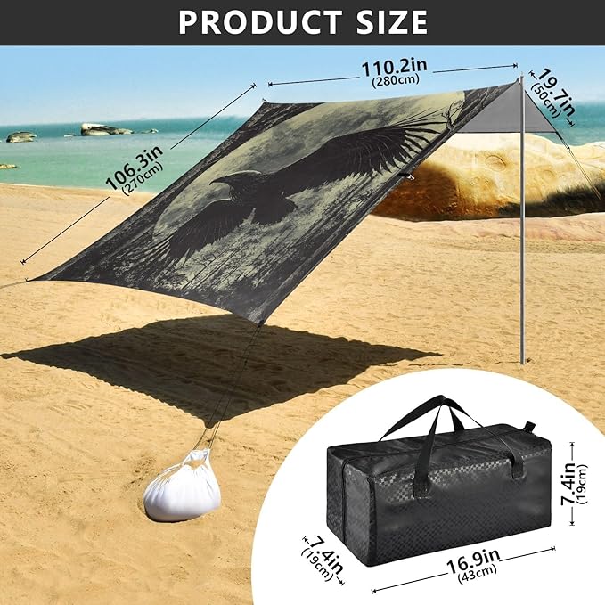 ALAZA Eagles Moon and Forest Beach Tent Sun Shelter Portable Canopy Sunshade for Outdoor Camping Picnics Backyard Fun 10x9 ft