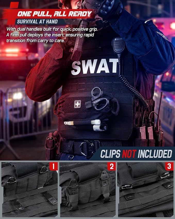 LIVANS Roll Up IFAK Pouch Medical Drop Dump Pouch MOLLE First Aid Pouches Tactical Dangler Pouches Belt IFAK Bag Trauma EMT Bag with Hook-N-Loop for Chest Rig Vest