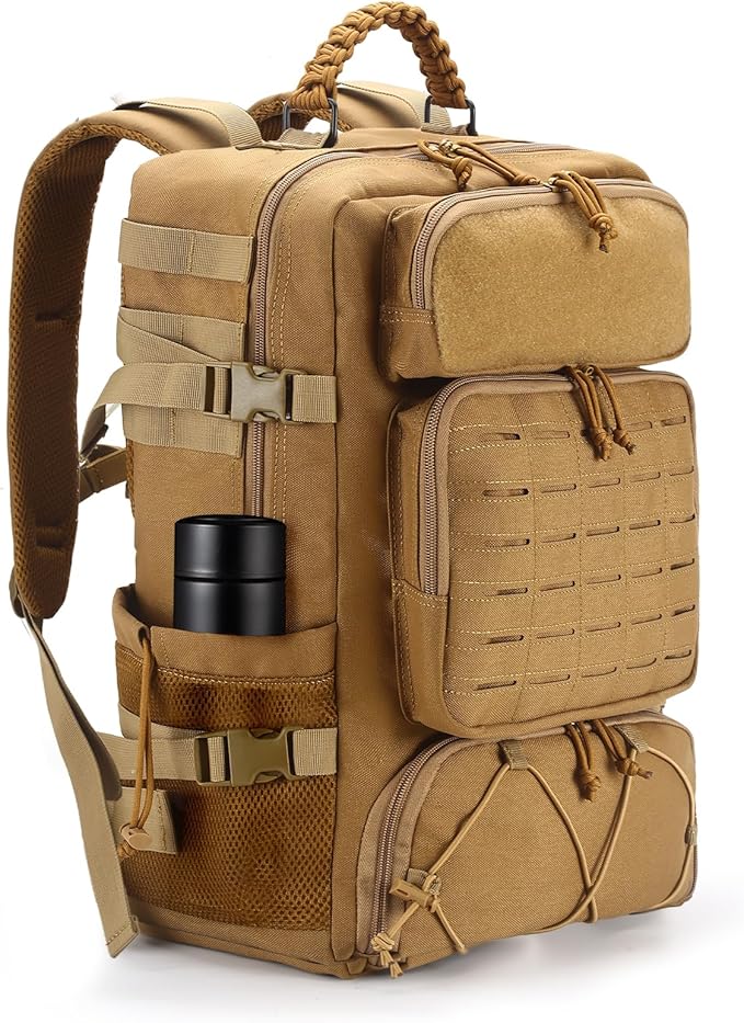 Tactical Backpack for Men 35L Travel Military Backpack with Shoe Compartment 1000D Water Resistant Molle Rucksack for Outdoor Hiking Travel Camping Khaki Color