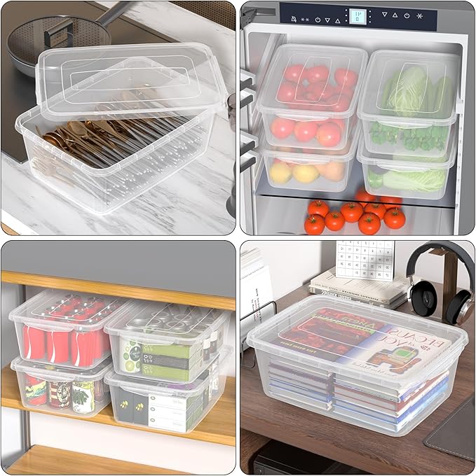 12-Pack Clear Plastic Storage Containers with Latch Lids – 16L Stackable Bins for Pantry Dough Proofing Baking &amp Household Organization