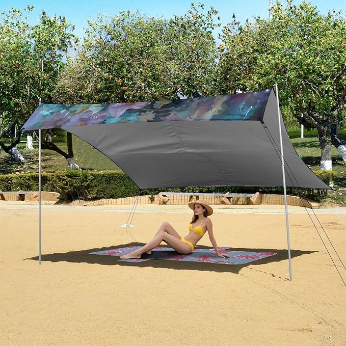 ALAZA Rainbow Starfish Flowers Beach Tent Sun Shelter UPF50+ Protection Beach Shade Canopy w/ 4 Sandbags for Outdoor Camping Fishing Backyard Fun Picnic 10x9 ft