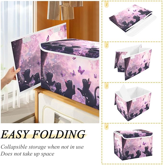 Collapsible Storage Bins with Lids Decorative Fabric Storage Cubes Closet Organizer and Storage Basket Boxes Containers for Clothes Box Chest Nursery Folding Rectangle Cat1