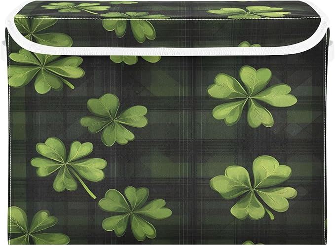 Doodle St. Patrick's Day Shamrock Pattern Foldable Storage Baskets Fabric Boxes with Handle Organizers with Flip-Top Lids Storage Bins for Home Bedroom Office