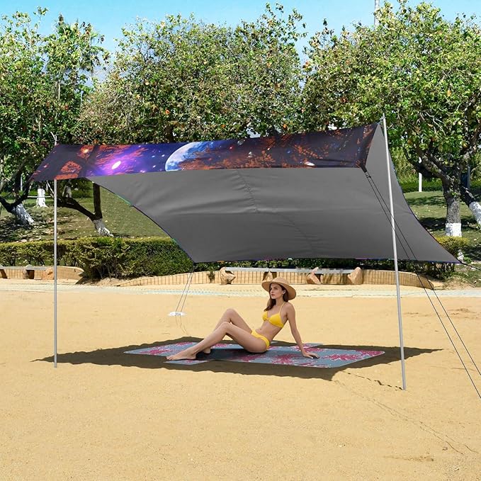 ALAZA Ghosts Halloween Beach Tent Sun Shelter UPF50+ Protection Beach Shade Canopy w/ 4 Sandbags for Outdoor Camping Fishing Backyard Fun Picnic 10x9 ft