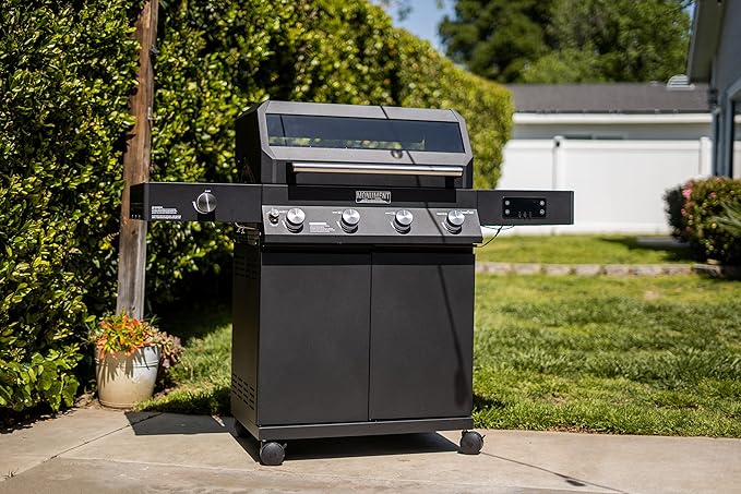 Monument Grills 4+1 Liquid Propane Gas Smart BBQ Grill 4 Burners &amp 1 Side Burner Denali 425 with Smart Technology and Knob Controls Black