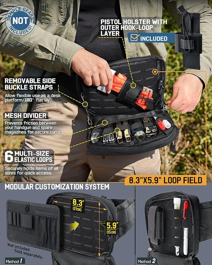 Large Tactical CCW Fanny Pack for Men Women Security Carry EDC Crossbody Bag Anti Theft Waist Bag for Hiking Hunting Running (Adjustable Up to 57 Waist Includes 1 Holster)