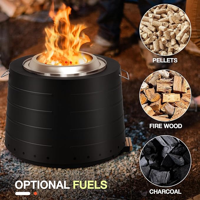 HOMREST 20” Smokeless Firepit with Removable Ash Pan 304 Stainless Steel Outdoor Fire Pit for Outside Wood Burning Portable Fire Pit for Patio Camping Backyard