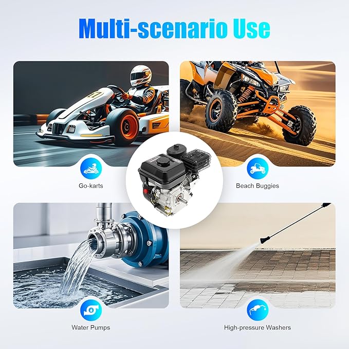 7.5HP 4-Stroke Engine 210CC Go Kart Engine 25° Inclined Single Cylinder 3600 RPM Horizontal Shaft Gas Engine 0.78 Inch Shaft Diameter with Float Carburetor 12.32 x 14.25 x 12.99 Inch