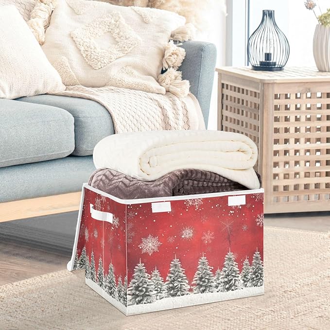 senya Christmas Baskets Collapsible Storage Bins with Lids Christmas Trees Snowflakes Print Storage Boxes Clothes Baskets for Organizing B06D22020