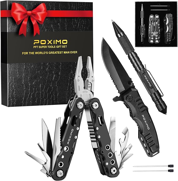 Multitool Gift Set for Men Dad Him 3-in-1 EDC Survival Kit with 14 in1 Multi-Pliers Pocket Knife &amp Tactical Pen | Premium Military-Grade Multi Tools for Camping Car Father’s Day Dad Gifts