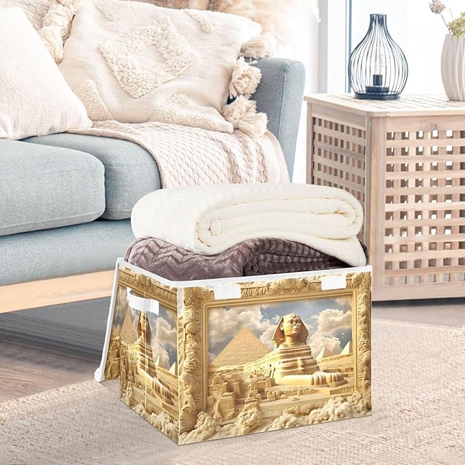 Storage Cube with Lid Egypt Landscape Print 16.5×12.6×11.8 IN Collapsible Large Capacity Foldable Storage Basket Bin Organizer