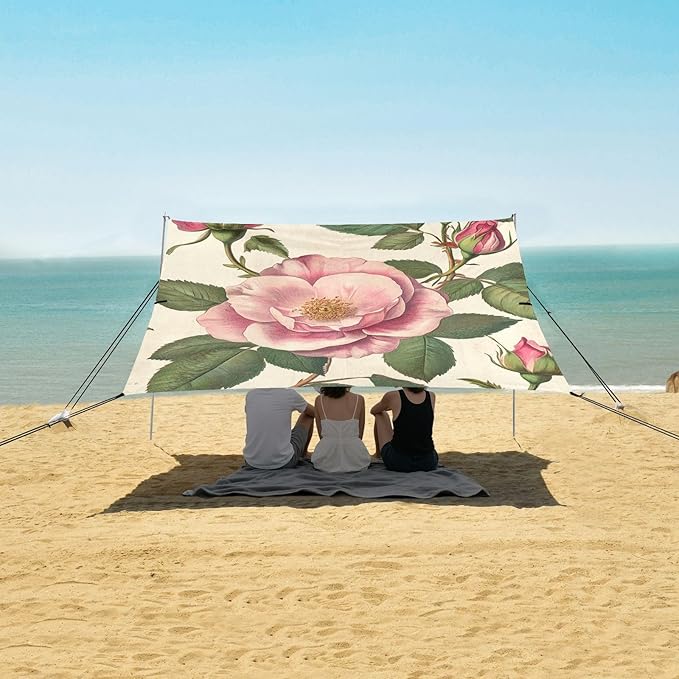 ALAZA Botanical Garden Vintage Rose Beach Tent Sun Shelter Portable Canopy Sunshade for Outdoor Camping Picnics Backyard Fun 10x9 ft