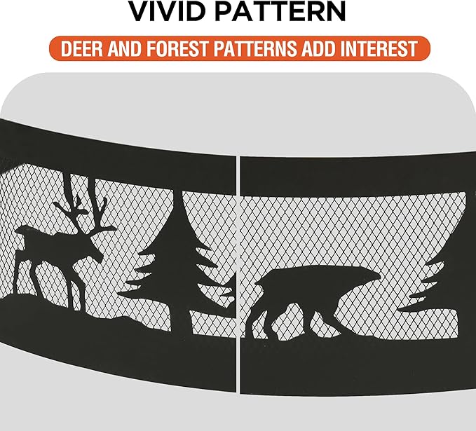 Red Mountain Valley 36 Inch Fire Pit Ring with 360° Forest &amp Wildlife Design Portable Steel Wood Burning Firepit Ring for Outdoor Camping Bonfires BeachPatio fire Pit kit Black
