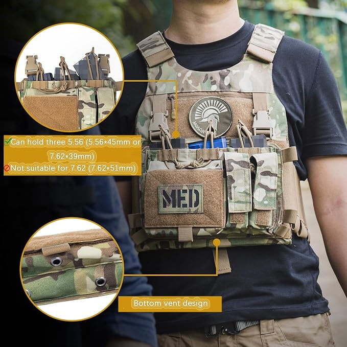 ACEXIER Tactical Pouch Front Flap Double Stack Abdominal Fanny Pack Tactical Airsoft Triple Mag Pouch for Hunting Vest