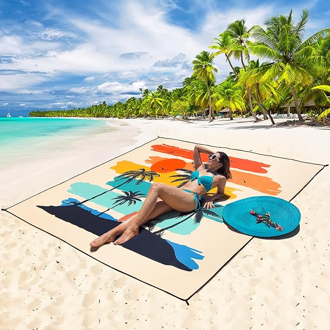 Beach Blanket Waterproof Sandproof Beach Mat 79 X 83/10'x9'for 2-8 Adults Quick Drying Outdoor Picnic Mat Beach Accessories for Travel Camping Hiking