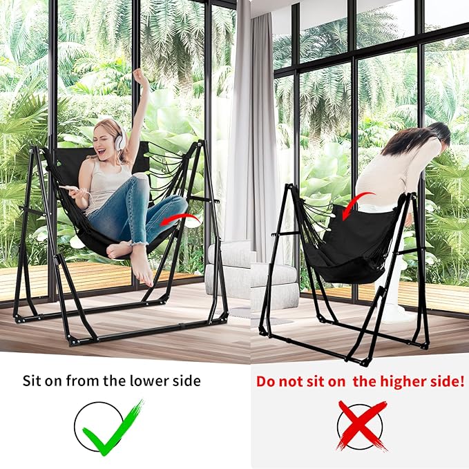 2 in 1 Hammock with Stand Outdoor Hammock Swing Chair with Portable Heavy Duty Stand Multi-Functional Hammock Stand 480 lbs Weight Capacit-Black