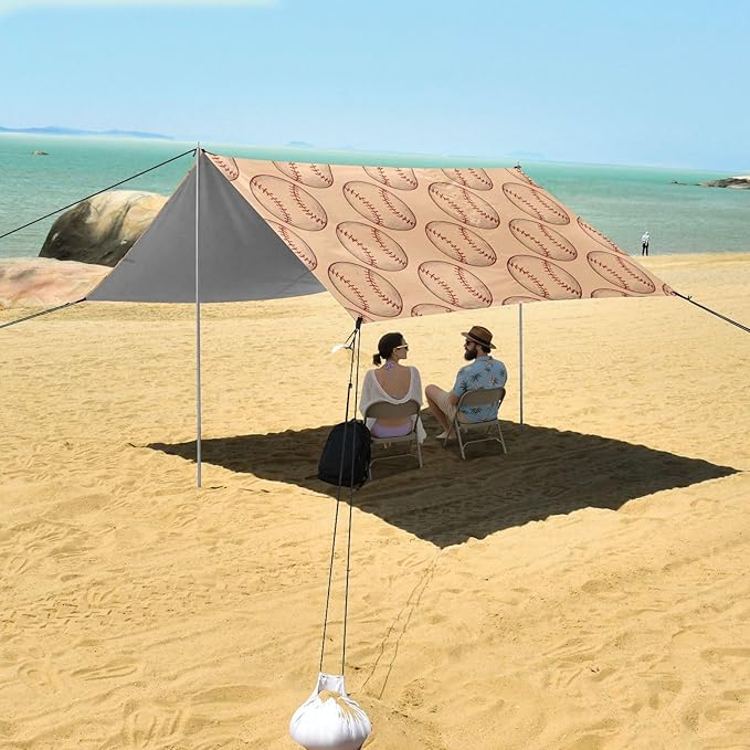 xigua Baseball Beach Tent Sun Shelter with Carrying Bag - Silver Coated Oxford Fabric Beach Canopy for Beach Camping Fishing - Includes Windproof Ropes Sandbags &amp Stakes