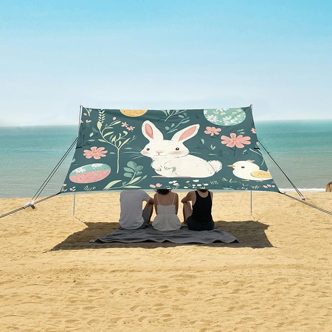 ALAZA Rabbit Easter Egg Chick Flower Leaf Branch Beach Tent Sun Shelter Portable Canopy Sunshade for Outdoor Camping Picnics Backyard Fun 10x9 ft
