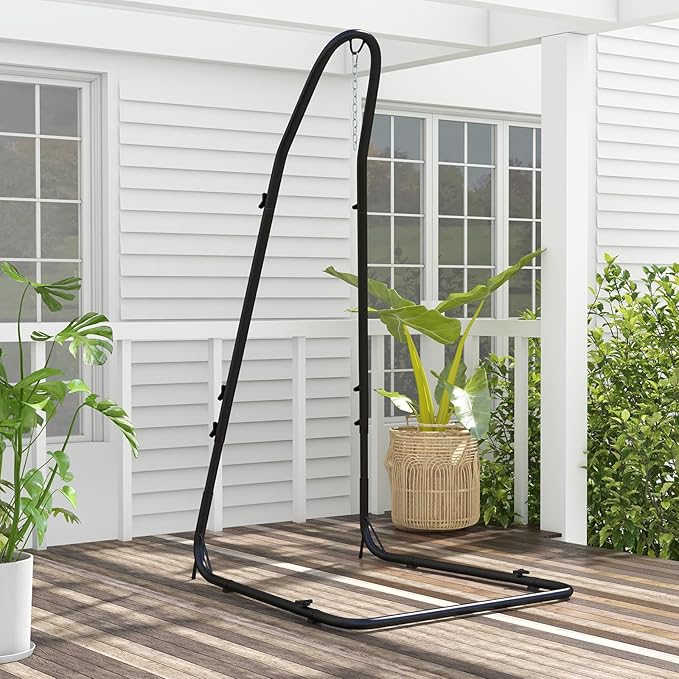 Tangkula Hammock Chair Stand Heavy-Duty Metal Hammock Swing Stand with Safety Hook &amp Sturdy Chain for Hanging Chair Capacity Indoor Outdoor Hammock Chair Stand Only