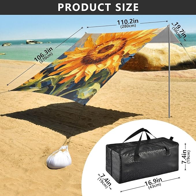 ALAZA Watercolor Sunflower Sketchy Beach Tent Sun Shelter Portable Canopy Sunshade for Outdoor Camping Picnics Backyard Fun 10x9 ft
