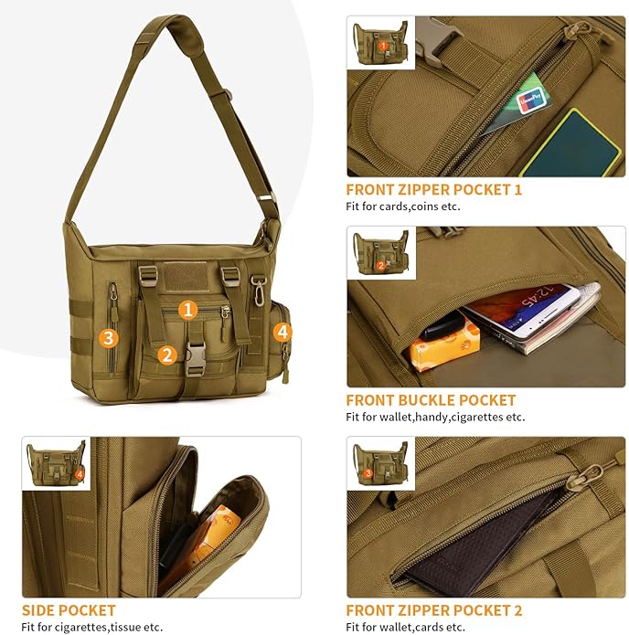 HUNTVP Messenger Bag Tactical Messenger Bag Men Canvas Shoulder Crossbody Military Laptop Bag for Work Outdoor Camping Hiking