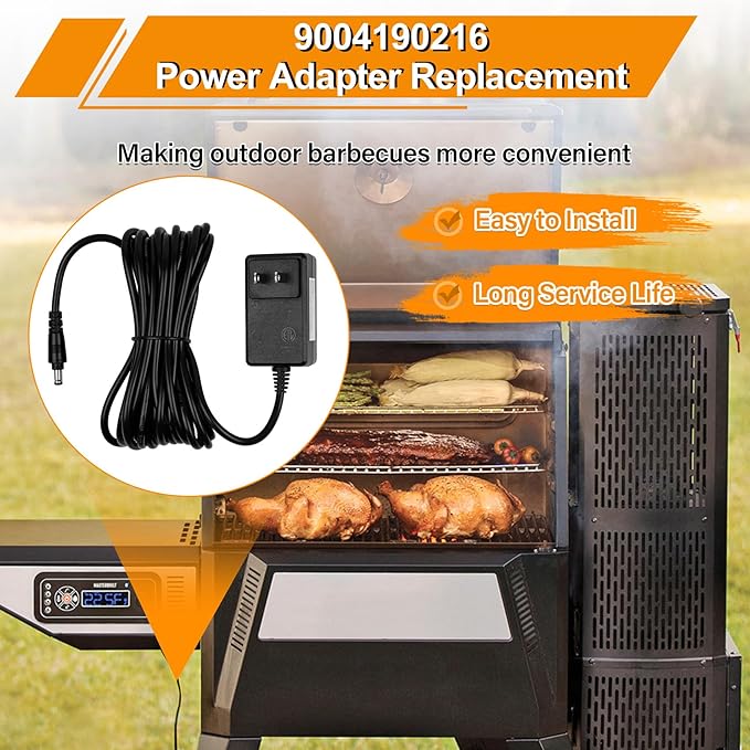 Upgrade Power Adapter Replacement for Masterbuilt Gravity Series 560/600/800/900/1050/1150 Digital Charcoal Grill + Smokers 9004190216 Power Supply Replacement Parts with 16 FT Long 18 AWG Cord