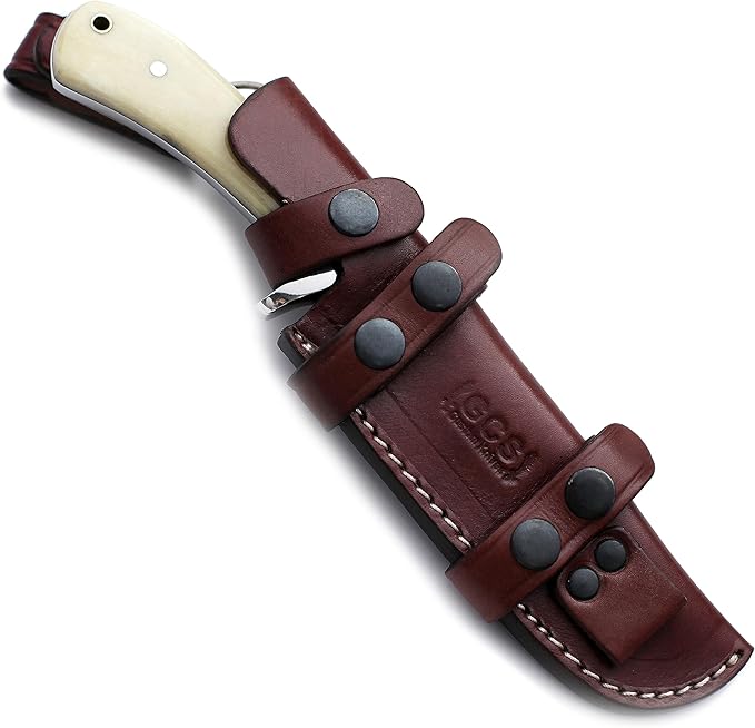 GCS Handmade Camel Bone Handle D2 Tool Steel Tactical Hunting Knife with leather sheath Full tang blade designed for Hunting &amp EDC GCS 141
