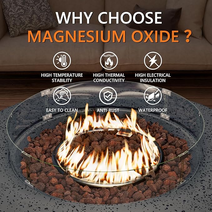COSIEST 42 inch Outdoor Propane Fire Pit Coffee Table w Concrete Round Base Patio Heater Certified 50000 BTU Stainless Steel Burner Free Lava Rocks Rain Cover Wind Guard Tank Cover Gray