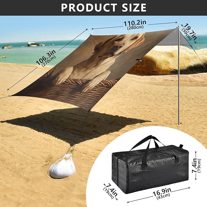 ALAZA Labrador on Basket Beach Tent Sun Shelter Portable Canopy Sunshade for Outdoor Camping Picnics Backyard Fun 10x9 ft