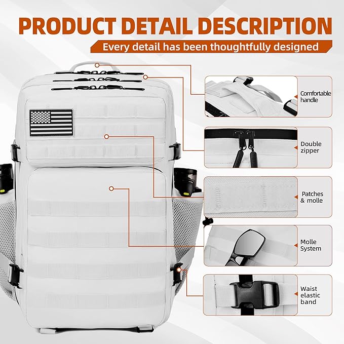 LUPU TACTICAL 45L Backpack for Men and Women 3 Days Assault Pack Outdoor Travel Hiking Camping Rucksack with Molle Webbing (White)