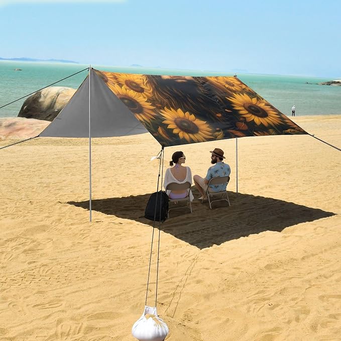 ALAZA Sunflower Bush High Ground Cow Beach Tent Sun Shelter Portable Canopy Sunshade for Outdoor Camping Picnics Backyard Fun 10x9 ft